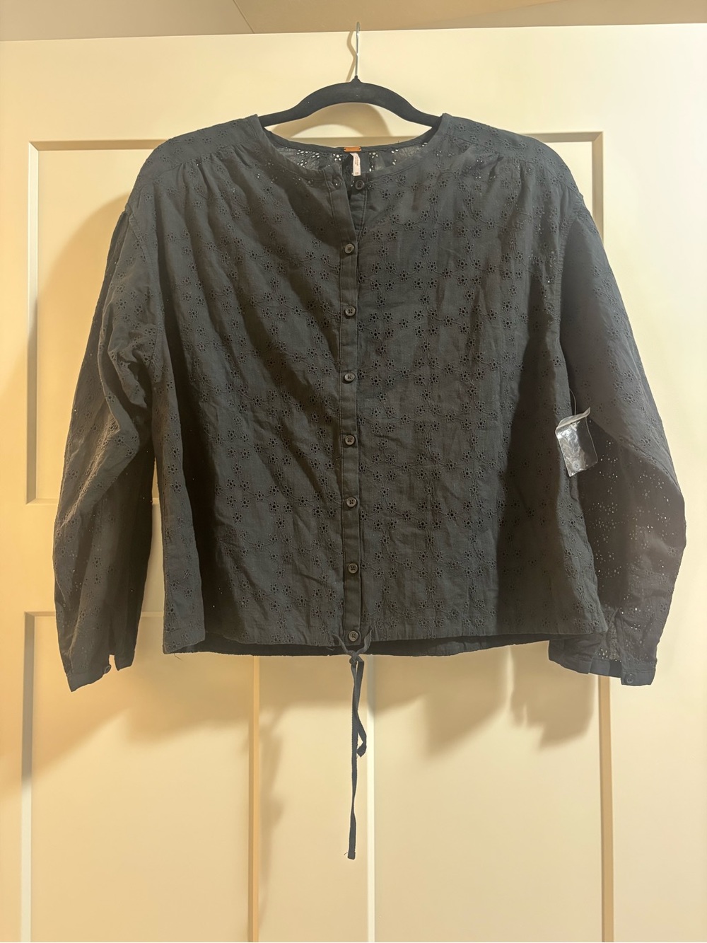 Anthropologie Black Eyelet Button-Up Blouse